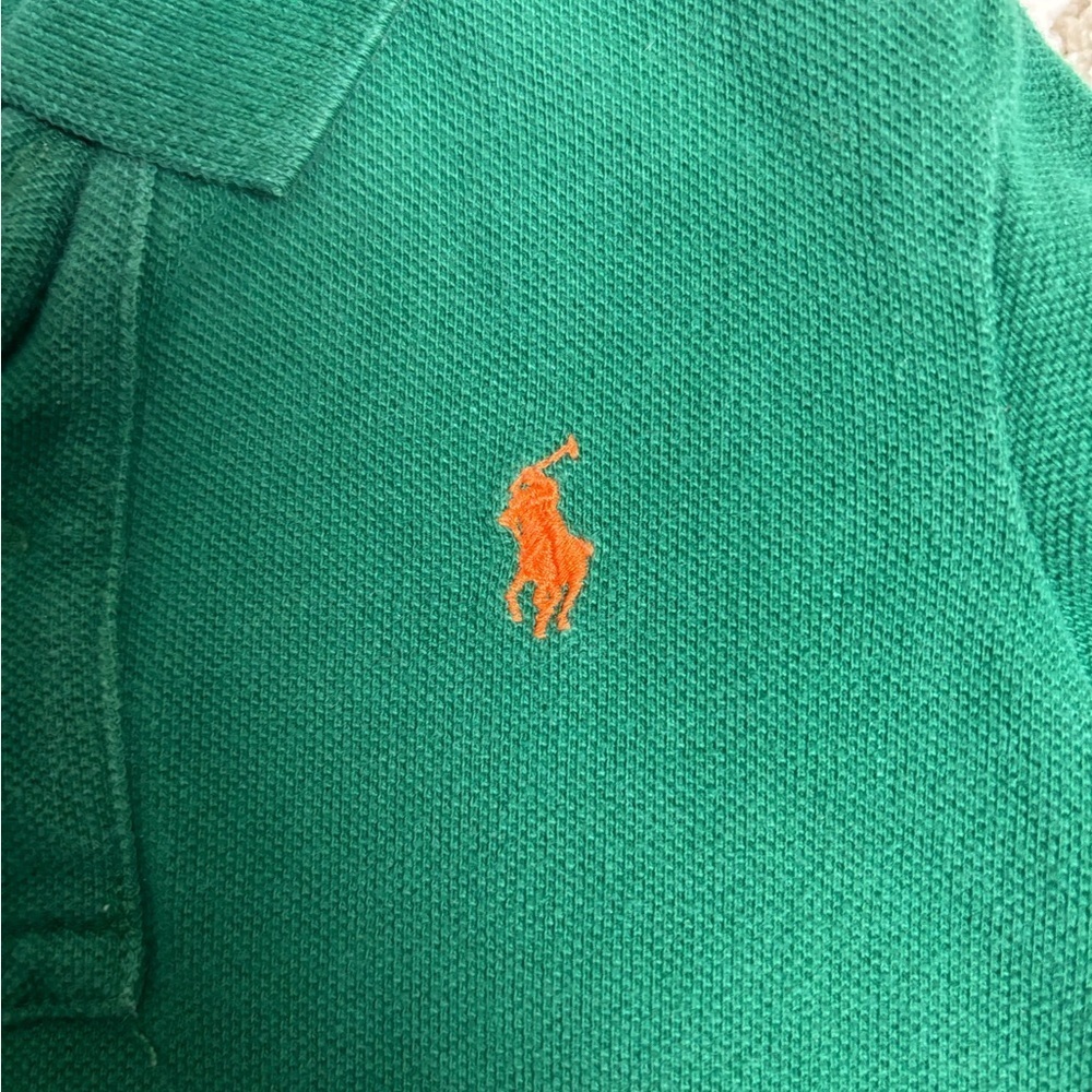 Polo Ralph Lauren Baby Boys Long Sleeve Green Polo Shirt 18M Orange Pony - Picture 3 of 4